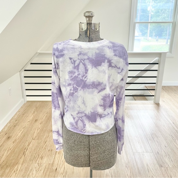 NWT S purple white pink tie-dye long sleeve crewneck crop top Hendrix T-shirt - Picture 5 of 7